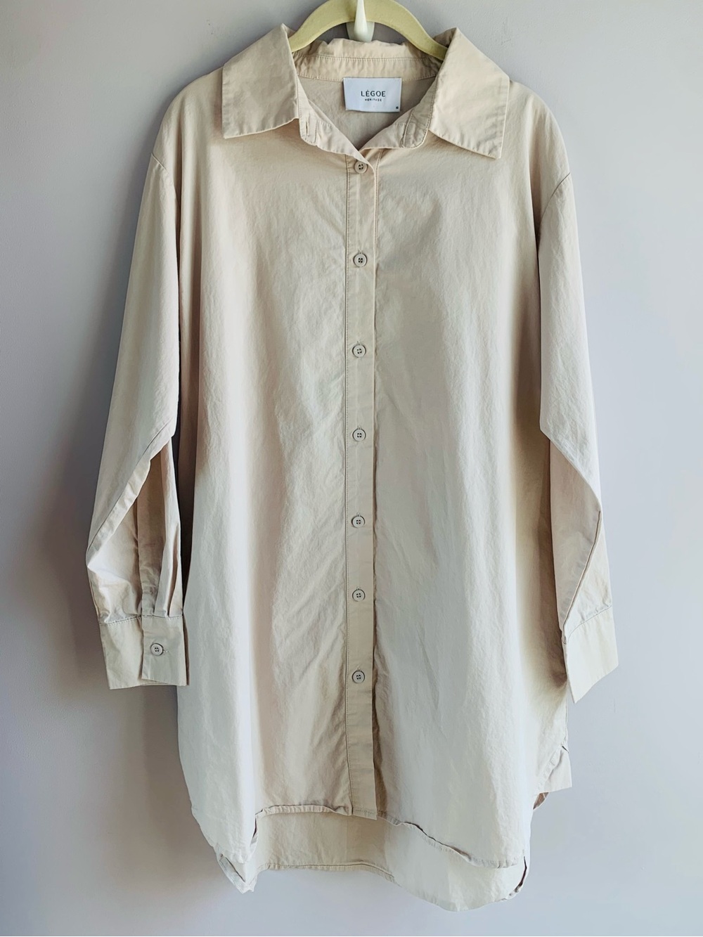 Legoe Heritage Maternity Dress Tan Neutral Cotton Button Front Capsule EUC XS